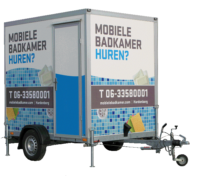 Mobiele badkamer aanhanger met douche, toilet en wastafel